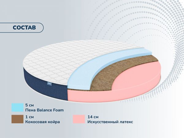 Круглый матрас Dimax Раунд 20 микс кокос (Раунд&nbsp;20&nbsp;микс&nbsp;кокос)